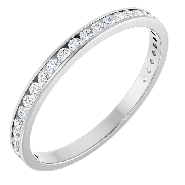 14K Gold Round Natural Diamond Channel-Set Anniversary Band – 2 mm Stones (7/8 CTW) - White Gold