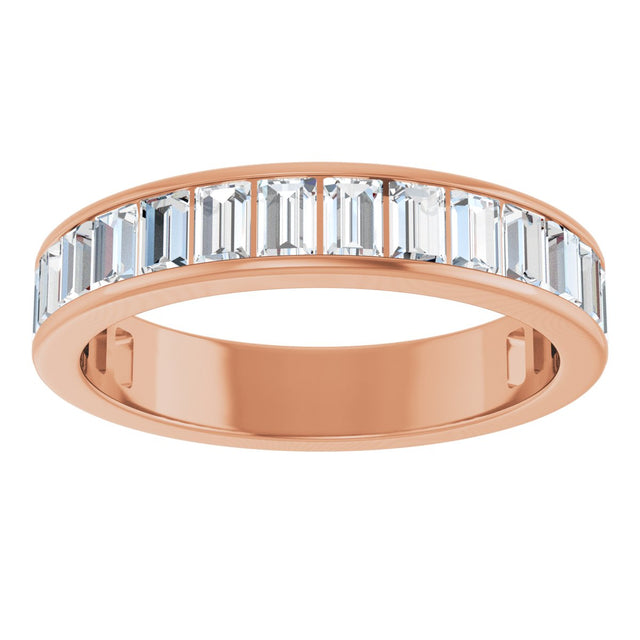 14K Gold Straight Baguette Lab-Grown Diamond Channel-Set Anniversary Band – 3x2 mm Stones - Rose Gold - view 3