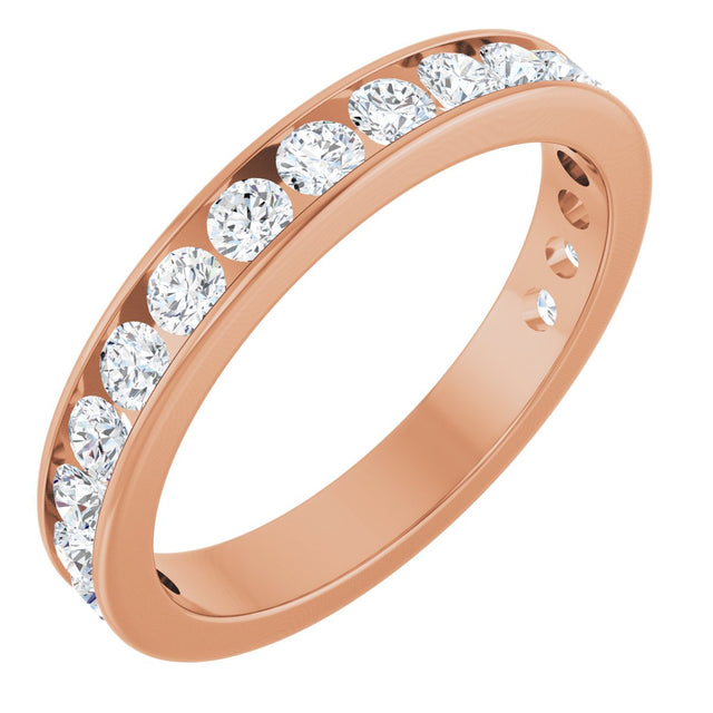 14K Gold Round Natural Diamond Channel-Set Anniversary Band – 3 mm Stones - Rose Gold