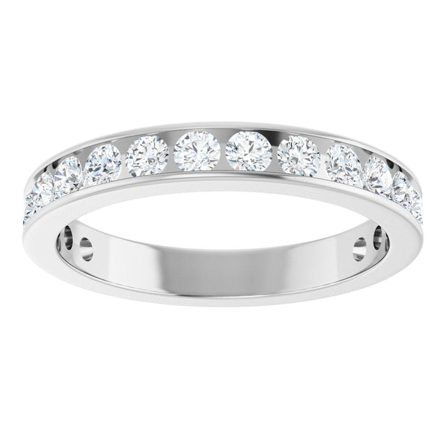 14K Gold Round Natural Diamond Channel-Set Anniversary Band – 3 mm Stones - White Gold - view 3