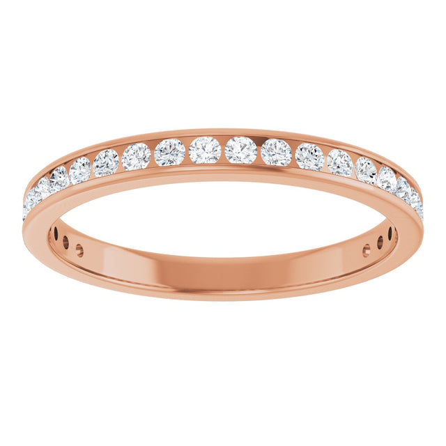 14K Gold Round Natural Diamond Channel-Set Anniversary Band – 2 mm Stones - Rose Gold - view 3