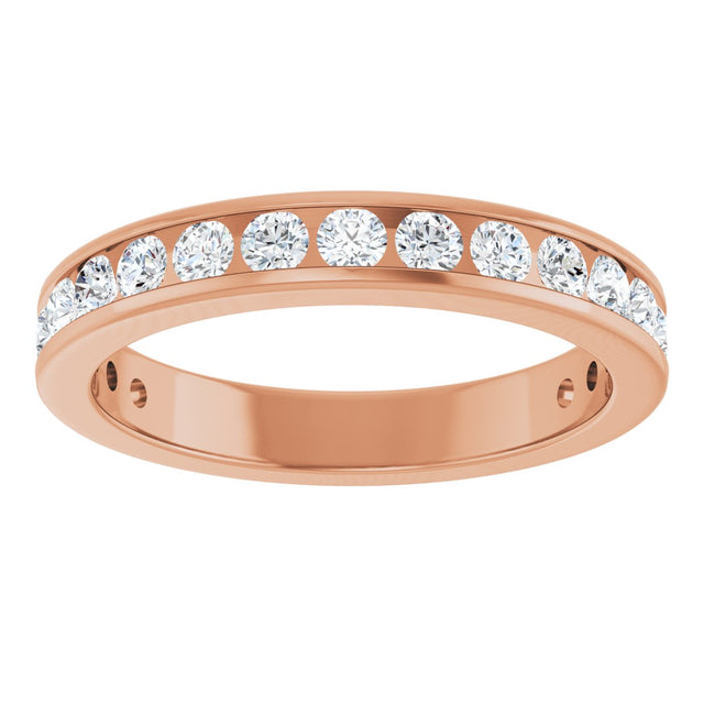 14K Gold Round Natural Diamond Channel-Set Anniversary Band – 2 mm Stones - Rose Gold - view 3