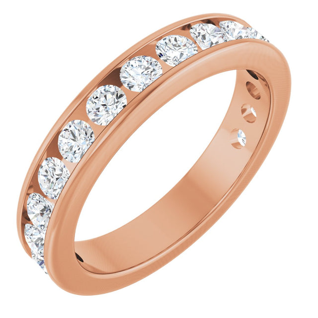 14K Gold Round Natural Diamond Channel-Set Anniversary Band – 2.25 mm Stones - Rose Gold