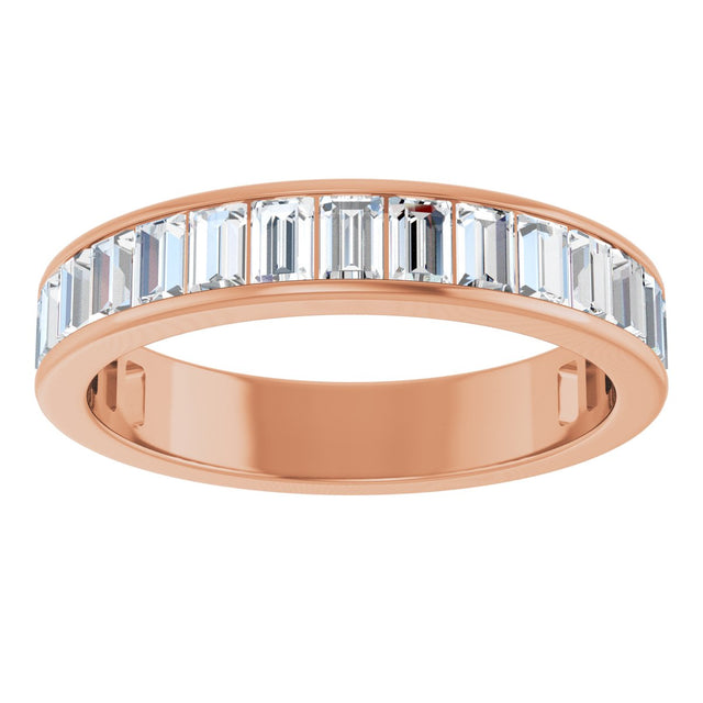 14K Gold Straight Baguette Lab-Grown Diamond Channel-Set Anniversary Band – 3x2 mm Stones - Rose Gold - view 3