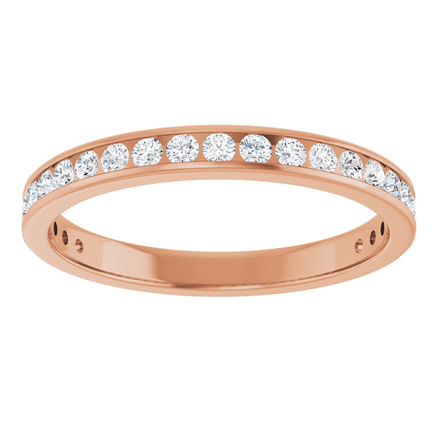 10K Gold Round Natural Diamond Channel-Set Anniversary Band – 3/4 CTW - Rose Gold - view 3