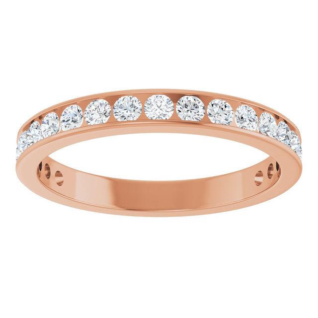 14K Gold Round Natural Diamond Channel-Set Anniversary Band – 3 mm Stones (1 7/8–2 CTW) - Rose Gold - view 3