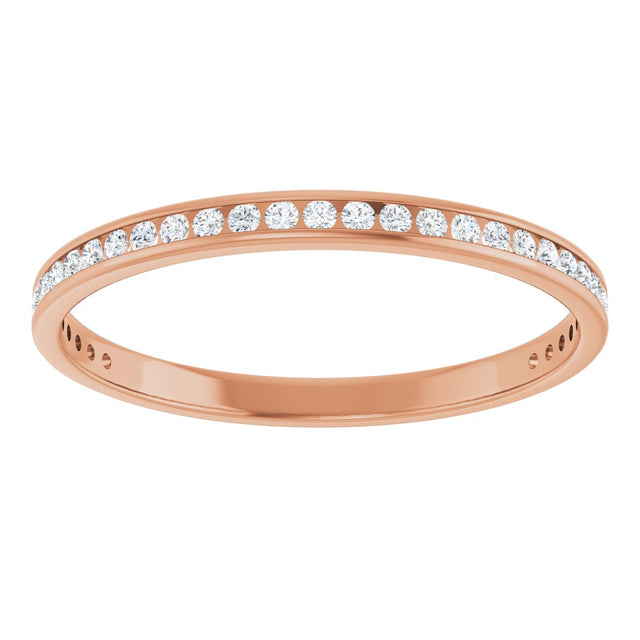 14K Gold Round Natural Diamond Channel-Set Anniversary Band – 1.5 mm Stones (1/2 CTW) - Rose Gold - view 3