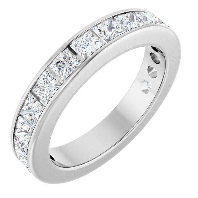 14K Gold Square Natural Diamond Channel-Set Anniversary Band – 2.5x2.5 mm Stones - White Gold