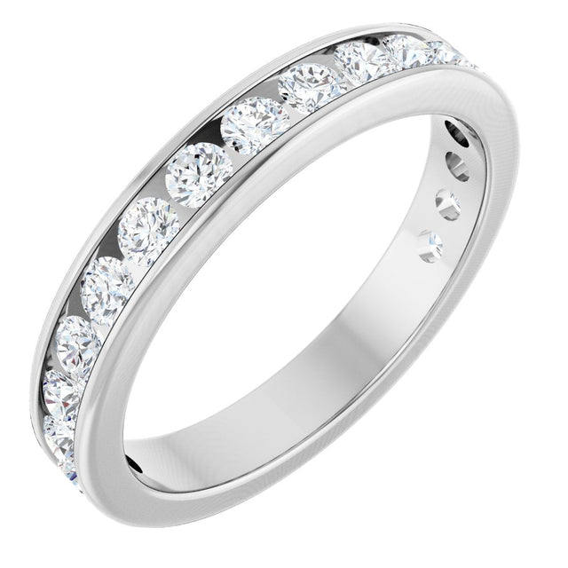 14K Gold Round Natural Diamond Channel-Set Anniversary Band – 2.25 mm Stones - White Gold