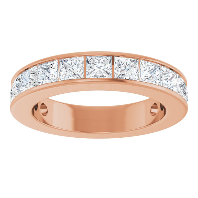 14K Gold Square Lab-Grown Diamond Channel-Set Anniversary Band – 3x3 mm Stones - Rose Gold - view 3