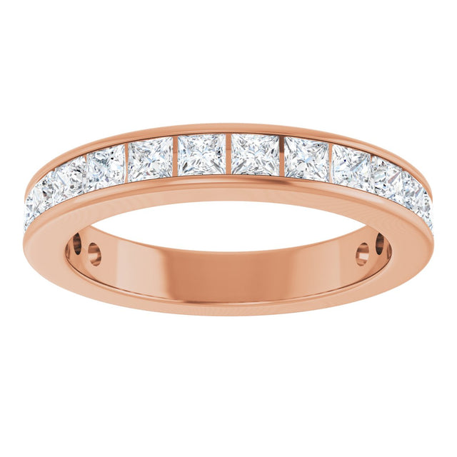 14K Gold Square Lab-Grown Diamond Channel-Set Anniversary Band – 2.25x2.25 mm Stones - Rose Gold - view 3