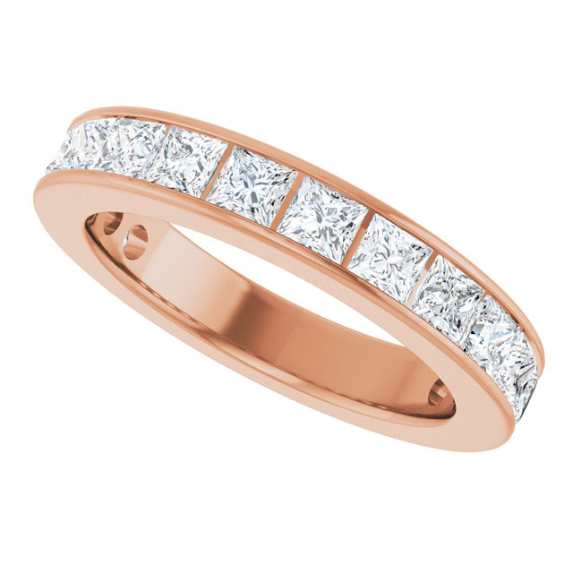 14K Gold Square Lab-Grown Diamond Channel-Set Anniversary Band – 3x3 mm Stones - Rose Gold - view 5