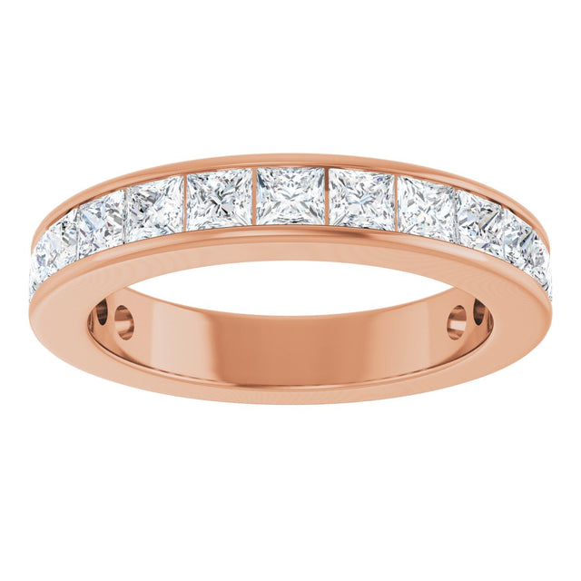 14K Gold Square Natural Diamond Channel-Set Anniversary Band – 2.5x2.5 mm Stones - Rose Gold - view 3