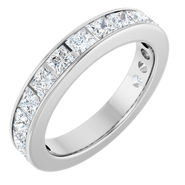 14K Gold Square Lab-Grown Diamond Channel-Set Anniversary Band – 3x3 mm Stones - White Gold