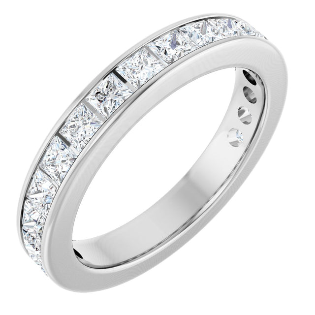 14K Gold Square Natural Diamond Channel-Set Anniversary Band – 2.5x2.5 mm Stones - White Gold