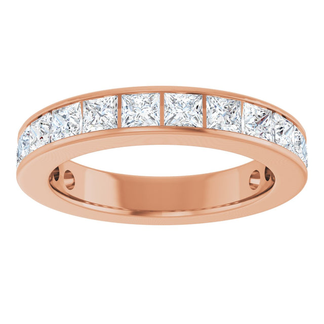 14K Gold Square Lab-Grown Diamond Channel-Set Anniversary Band – 3x3 mm Stones - Rose Gold - view 3