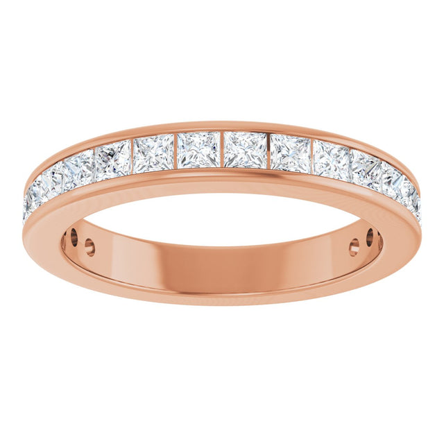 14K Gold Square Lab-Grown Diamond Channel-Set Anniversary Band – 2x2 mm Stones - Rose Gold - view 3