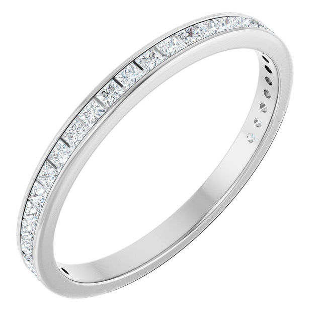 14K Gold Square Natural Diamond Channel-Set Anniversary Band – 2x2 mm Stones - White Gold