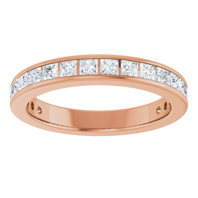 14K Gold Square Natural Diamond Channel-Set Anniversary Band – 2x2 mm Stones - Rose Gold - view 3