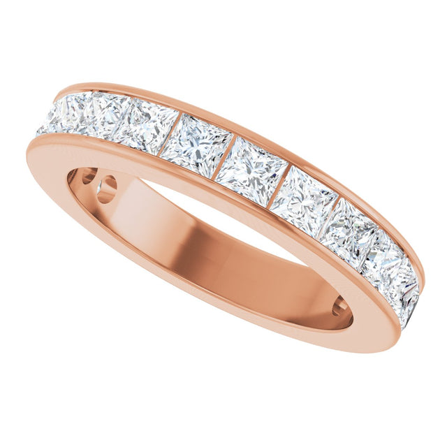 14K Gold Square Lab-Grown Diamond Channel-Set Anniversary Band – 3x3 mm Stones - Rose Gold - view 5