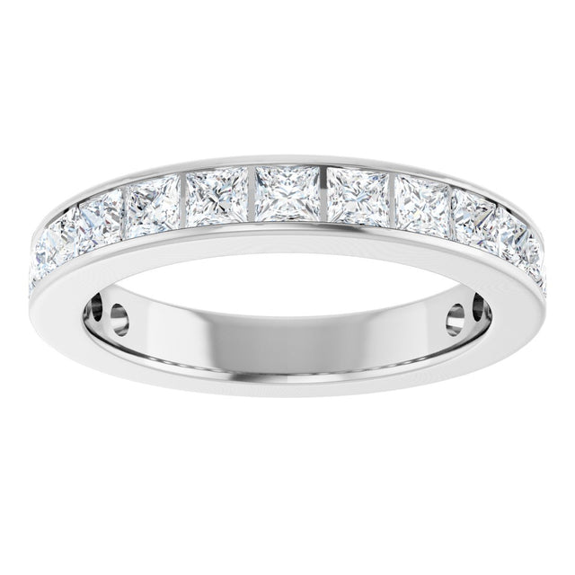 14K Gold Square Lab-Grown Diamond Channel-Set Anniversary Band – 3x3 mm Stones - White Gold - view 3