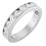 14K Gold Round Natural Diamond Channel-Set Anniversary Band – 3 mm Stones - White Gold