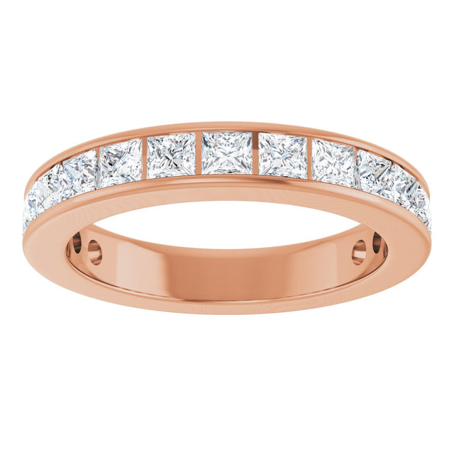 14K Gold Square Natural Diamond Channel-Set Anniversary Band – 2.5x2.5 mm Stones - Rose Gold - view 3