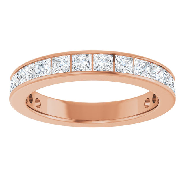 14K Gold Square Lab-Grown Diamond Channel-Set Anniversary Band – 3x3 mm Stones - Rose Gold - view 3