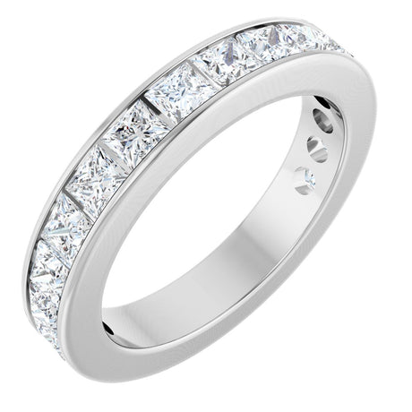 14K Gold Square Lab-Grown Diamond Channel-Set Anniversary Band – 3x3 mm Stones - White Gold