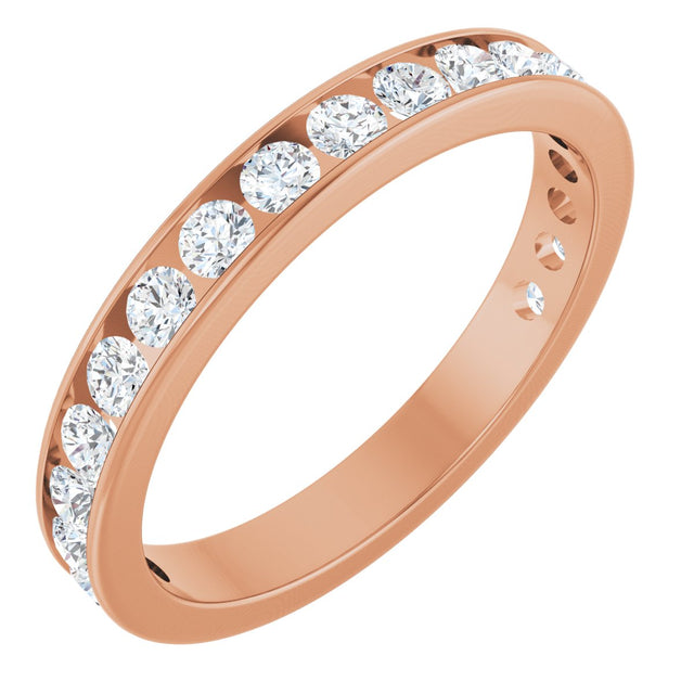 14K Gold Round Natural Diamond Channel-Set Anniversary Band – 3 mm Stones - Rose Gold