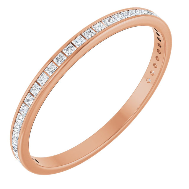14K Gold Square Natural Diamond Channel-Set Anniversary Band – 1.5x1.5 mm Stones (3/4 CTW) - Rose Gold