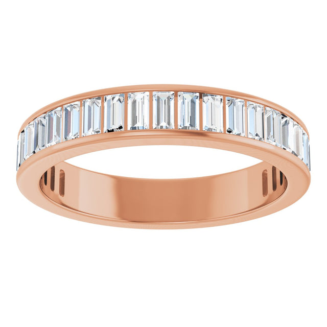 14K Gold Straight Baguette Natural Diamond Channel-Set Anniversary Band – 3x1.5 mm Stones - Rose Gold - view 3