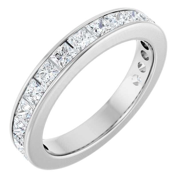 14K Gold Square Natural Diamond Channel-Set Anniversary Band – 2.5x2.5 mm Stones - White Gold