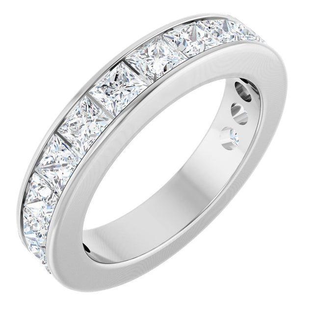 14K Gold Square Natural Diamond Channel-Set Anniversary Band – 3x3 mm Stones - White Gold