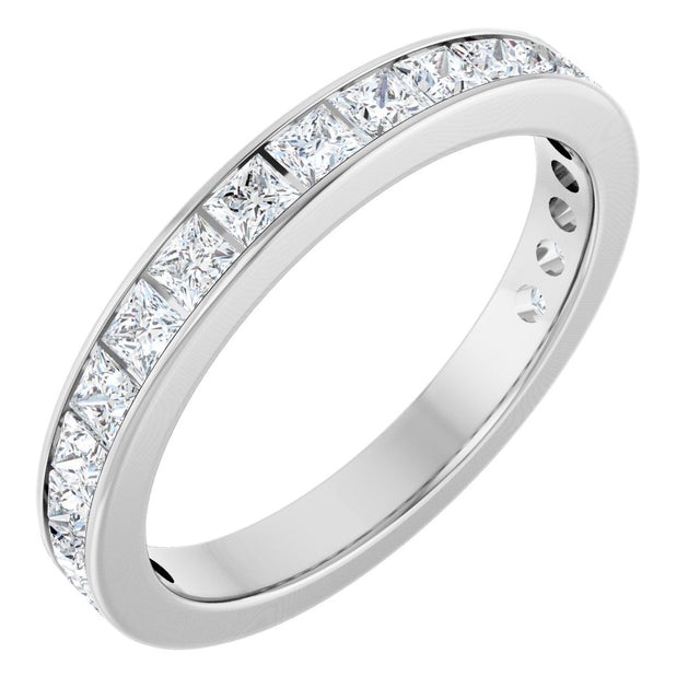 14K Gold Square Lab-Grown Diamond Channel-Set Anniversary Band – 3x3 mm Stones - White Gold