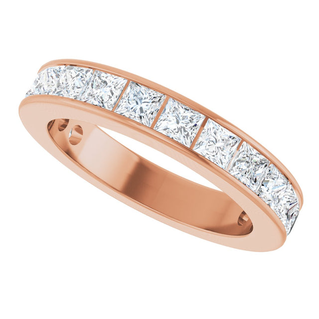 14K Gold Square Lab-Grown Diamond Channel-Set Anniversary Band – 3x3 mm Stones - Rose Gold - view 5