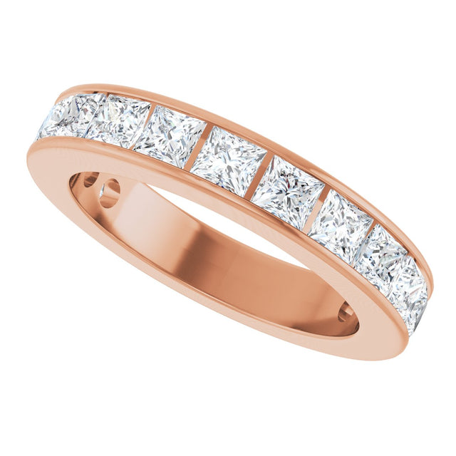 14K Gold Square Lab-Grown Diamond Channel-Set Anniversary Band – 3x3 mm Stones - Rose Gold - view 5