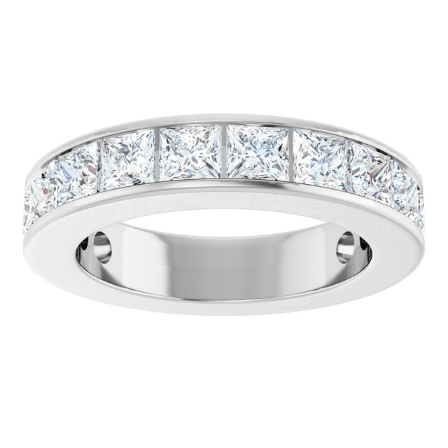 14K Gold Square Lab-Grown Diamond Channel-Set Anniversary Band – 3x3 mm Stones - White Gold - view 3