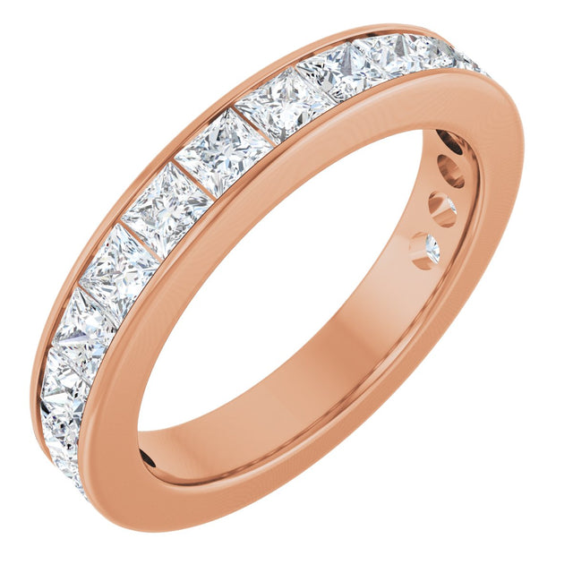 14K Gold Square Natural Diamond Channel-Set Anniversary Band – 3x3 mm Stones - Rose Gold