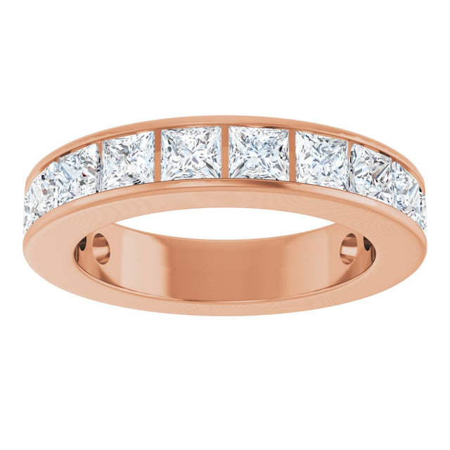 14K Gold Square Lab-Grown Diamond Channel-Set Anniversary Band – 3x3 mm Stones - Rose Gold - view 3