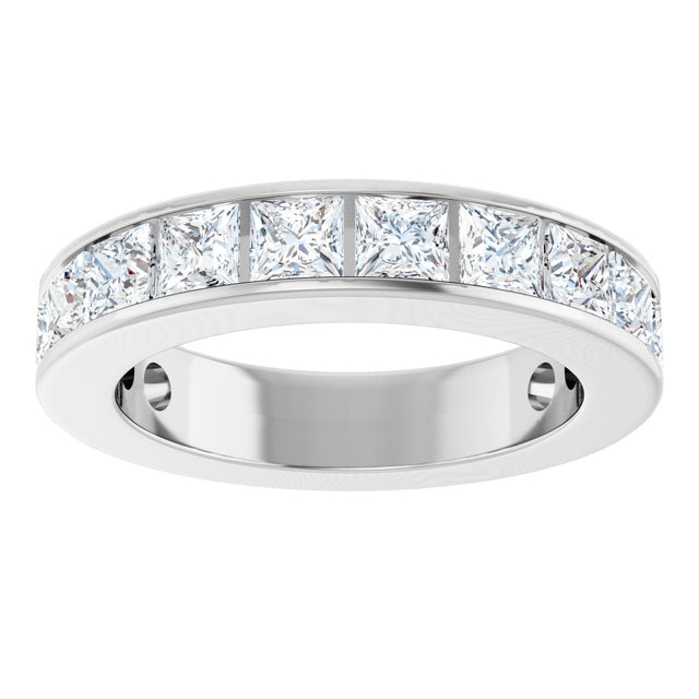 14K Gold Square Lab-Grown Diamond Channel-Set Anniversary Band – 3x3 mm Stones - White Gold - view 3