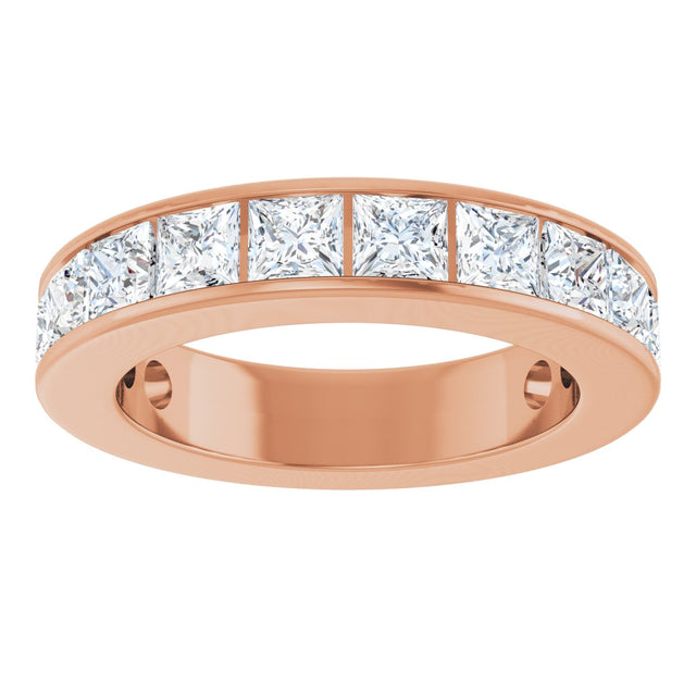 14K Gold Square Lab-Grown Diamond Channel-Set Anniversary Band – 3x3 mm Stones - Rose Gold - view 3