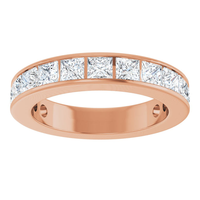 14K Gold Square Lab-Grown Diamond Channel-Set Anniversary Band – 3x3 mm Stones - Rose Gold - view 3
