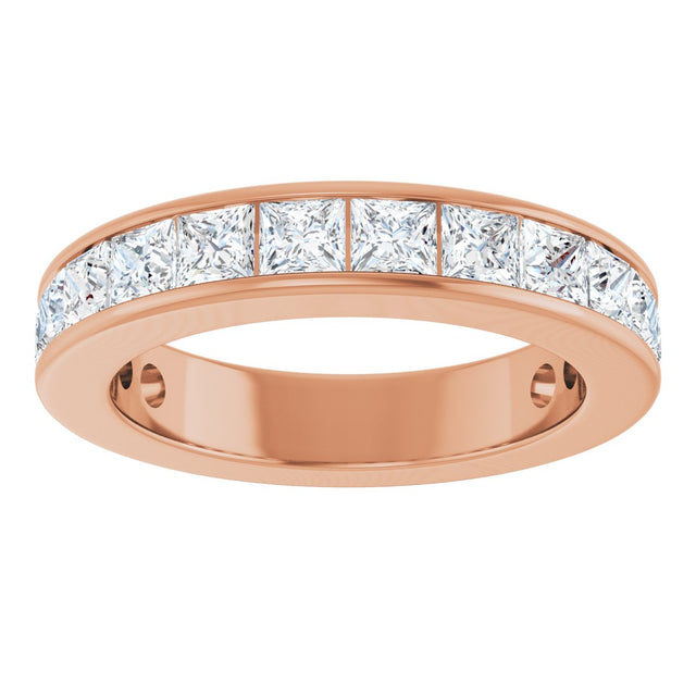 14K Gold Square Natural Diamond Channel-Set Anniversary Band – 2.5x2.5 mm Stones - Rose Gold - view 3