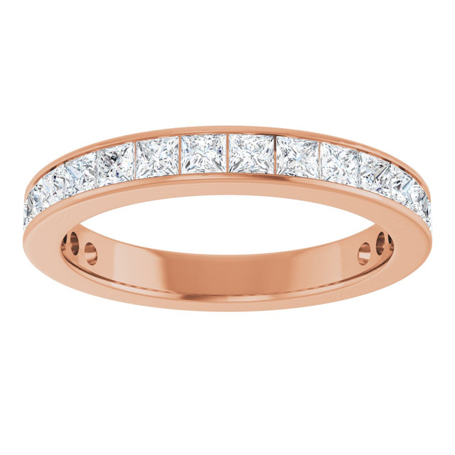 14K Gold Square Lab-Grown Diamond Channel-Set Anniversary Band – 3x3 mm Stones - Rose Gold - view 3