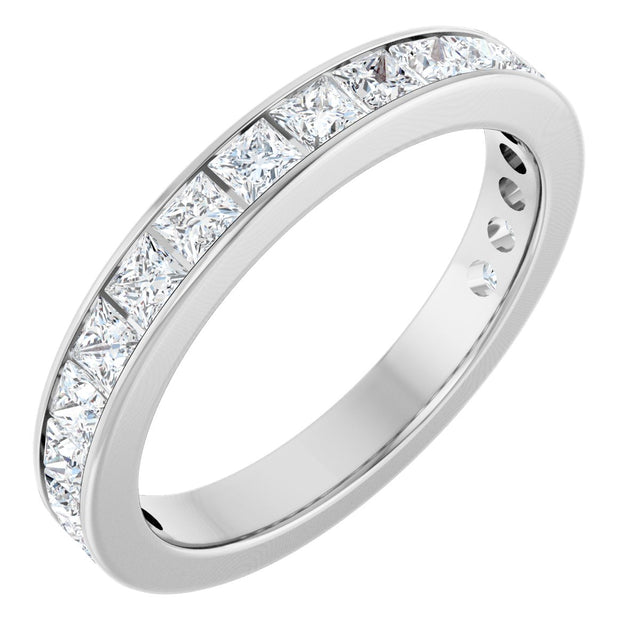 14K Gold Square Natural Diamond Channel-Set Anniversary Band – 3x3 mm Stones - White Gold