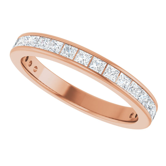 14K Gold Square Lab-Grown Diamond Channel-Set Anniversary Band – 2x2 mm Stones - Rose Gold - view 5