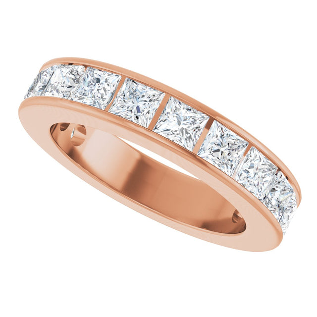 14K Gold Square Natural Diamond Channel-Set Anniversary Band – 3x3 mm Stones - Rose Gold - view 5