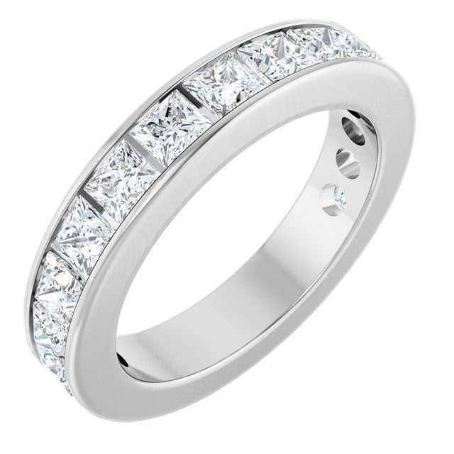 14K Gold Square Lab-Grown Diamond Channel-Set Anniversary Band – 3x3 mm Stones - White Gold