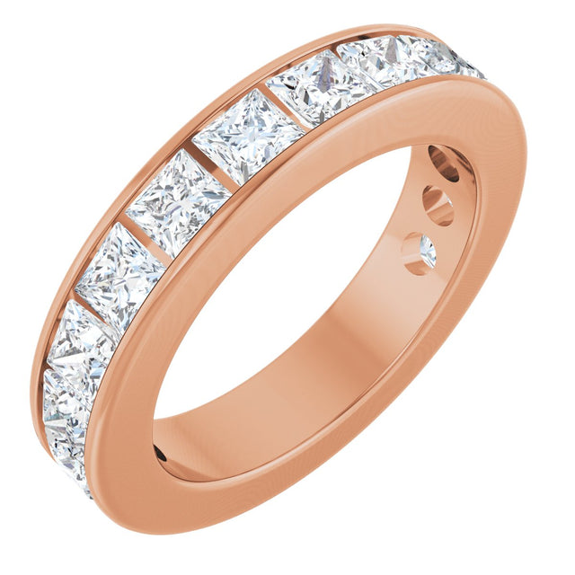 14K Gold Square Lab-Grown Diamond Channel-Set Anniversary Band – 3x3 mm Stones - Rose Gold